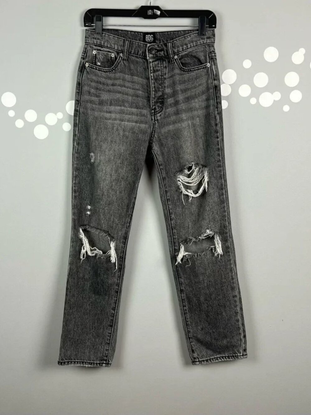 BDG Urban Outfitters High Rise Slim Straight Distressed Black Jeans 26 Ankle Mom
